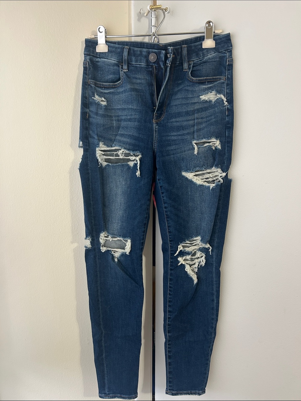 American Eagle Outfitters Dark Blue Ripped Skinny Jeans